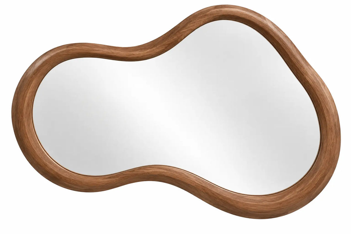 Espejo decorativo con marco de contorno redondeado, marrón y plateado